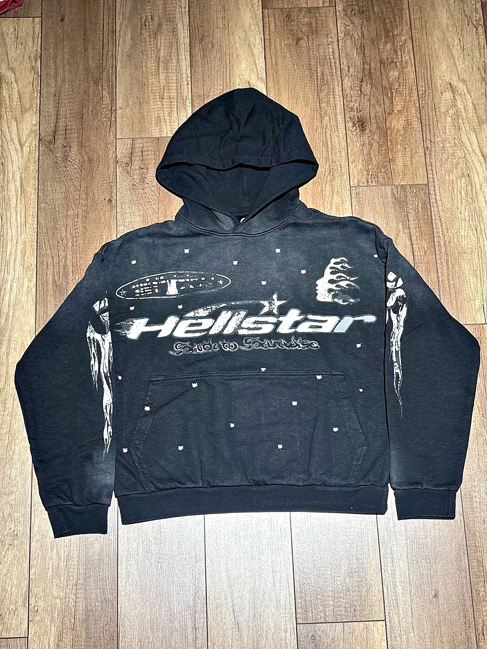 Hellstar Path To Paradise Black Pullover Hoodie with Flaming Head Logo Brand New